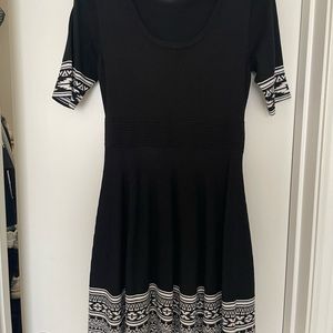 Black dress. From Nordstrom rack. Very comfortable and flattering!